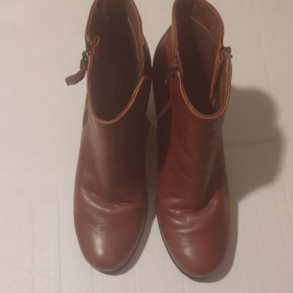 Women's ECCI Brown Leather Ankle Boots - Classic Zip Side Size 42/11.5